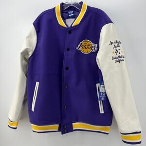 NWT Los Angeles Lakers NBA Ultra Game Faux Leather Varsity Jacket Embroidered